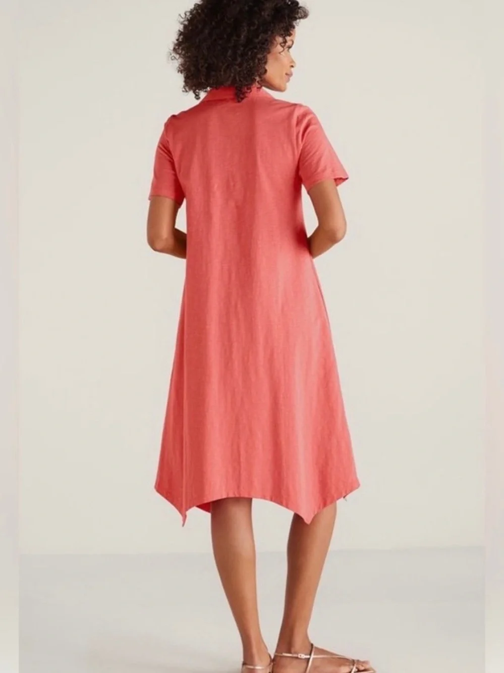 Soft Surroundings Coral Button-Front Midi Dress - Picture 5 of 9